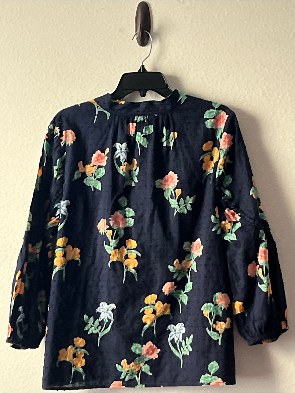 crown & ivy Navy Floral Tassel Tie-Neck Blouse, Size XL - Picture 6 of 11